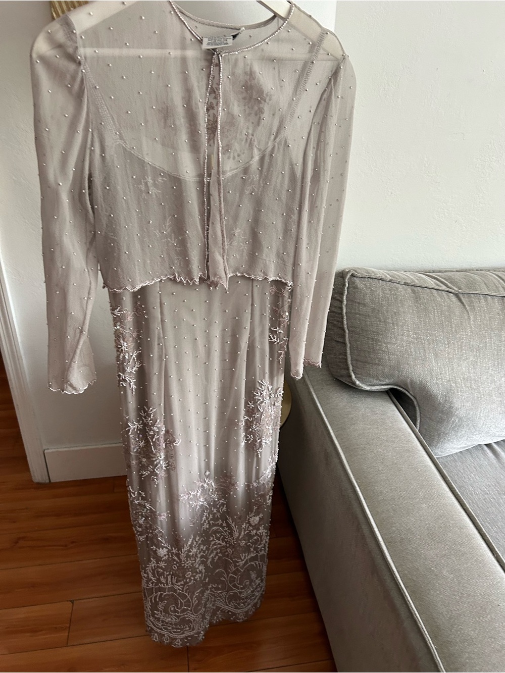 Vtg Adrianna Papell Y2K Silk Beaded Fairy Maxi Dress Sz 10P Bolero